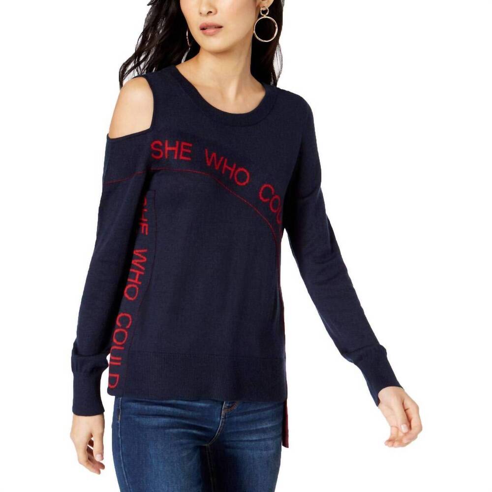 NEW I.N.C. INTERNATIONAL CONCEPTS graphic print asymmetrical sweater in deep twi